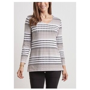 Habitat V Neck Gray Black Tunic Stretch Rayon Medium Lagenlook